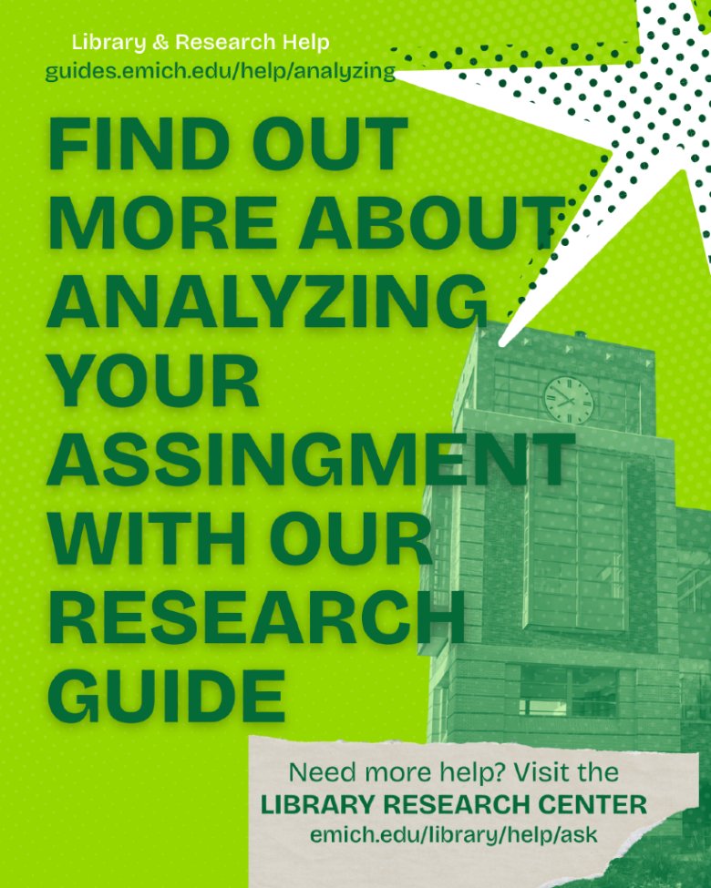 emulibrary's tweet photo. Stuck on your assignment? Check out our Analyzing Your Assignment Research Guide to get the clues you need: https://t.co/gWZYMSeTEX

Still confused? The Library Research Center at Halle Library is here to help! https://t.co/8u77XrVN2o

#TruEMU https://t.co/7By5y8QV11