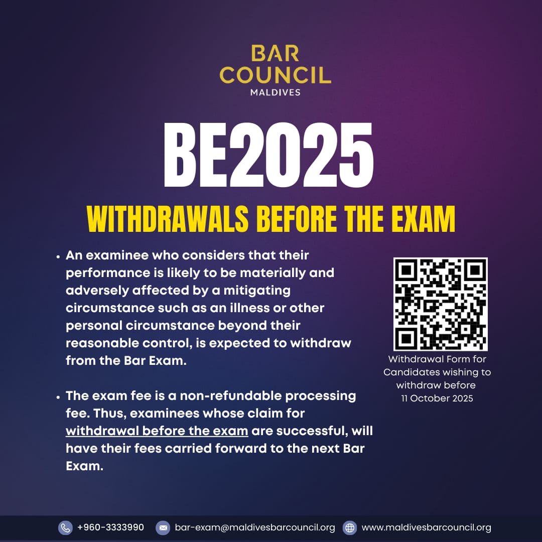 Examinees who need to withdraw from the upcoming Bar Exam 2025 due to illness or other valid reasons may do so by submitting the Withdrawal Form. Please make sure to submit your request before the exam date. 

Form Link: forms.gle/Xicd32xp7PDx81…