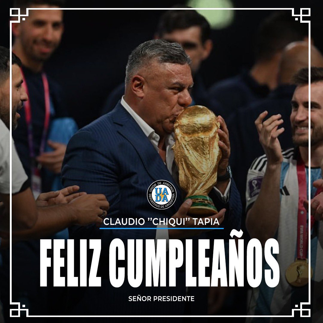 Desde UADA saludamos al Presidente de AFA, Claudio “Chiqui” Tapia, en su cumpleaños.
Le deseamos salud, éxitos y que siga trabajando por el crecimiento de nuestro fútbol.
¡Feliz cumpleaños, señor Presidente! 🎂⚽🇦🇷