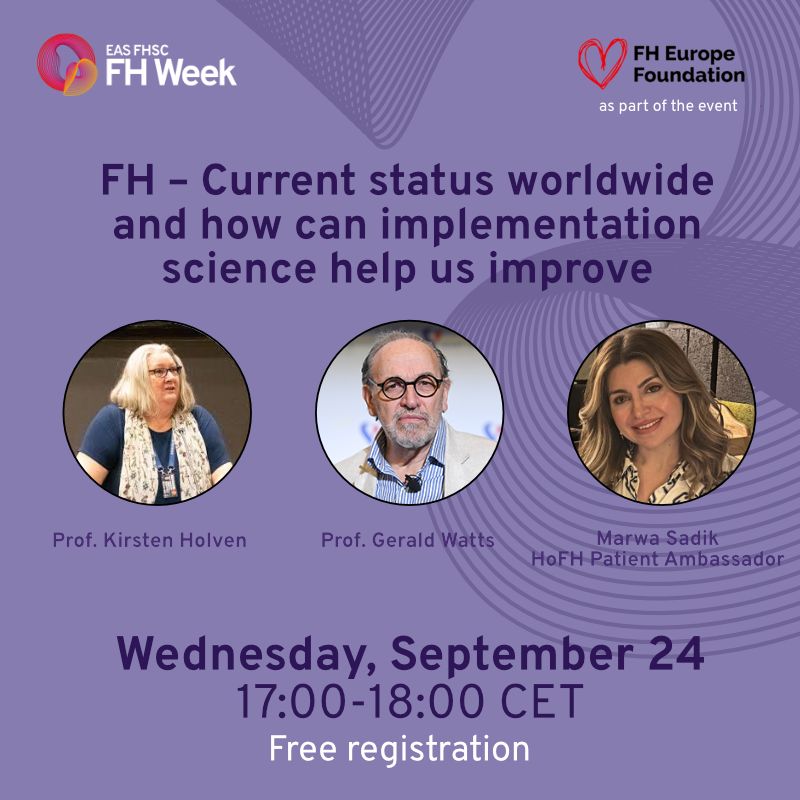 fhpatienteurope's tweet photo. ๐ Proud to partner with @EASociety this #FHweek to raise awareness of FH.
โจ Join our webinar with HoFH ambassador Marwa Sadik + experts Prof. Holven & Prof. Watts.
๐ 24 Sept | 17:00 CET
โ
Free reg: https://t.co/yvlTwrGbLm
#FHAwarenessDay #FHweek https://t.co/8IuYs90TqT