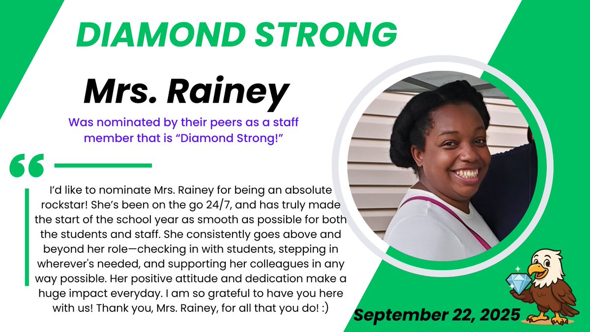 dspringses's tweet image. This week&apos;s nominee for Diamond Strong is our very own, Tish Rainey! We are so grateful to have you at the Diamond! #vbschools #WeAreVBSchools @VBSchools