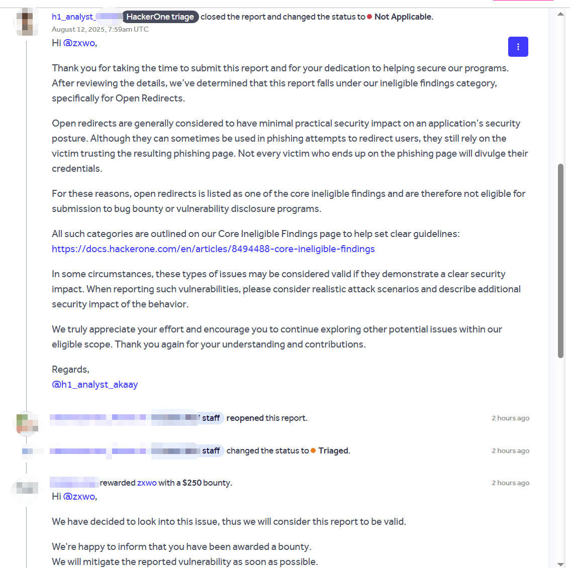 Wilson233329930's tweet photo. Yay, I was awarded a $250 bounty on @Hacker0x01! 
Surprise! Good luck! https://t.co/ZZK1TUYo2C