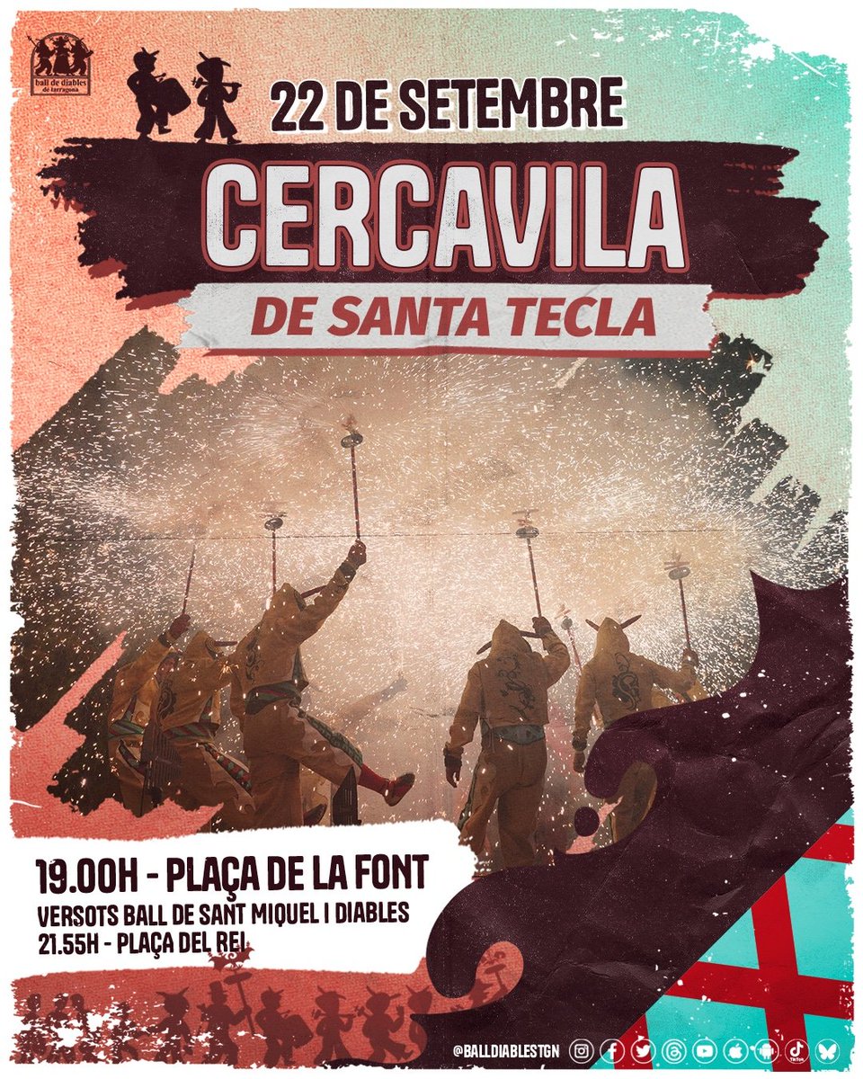 💥 𝐂𝐞𝐫𝐜𝐚𝐯𝐢𝐥𝐚 - 𝐒𝐚𝐧𝐭𝐚 𝐓𝐞𝐜𝐥𝐚 💥

Que es noti el que val la nostra Festa Major! Us esperem aquesta tarda per omplir els carrers!

INICI:
📍 Plaça de la Font
🕧 19.00h 

VERSOTS:
📍 Plaça del Rei
🕧 21.55h

📸 criz.pic
#SantaTecla2025 #diablesdetarragona