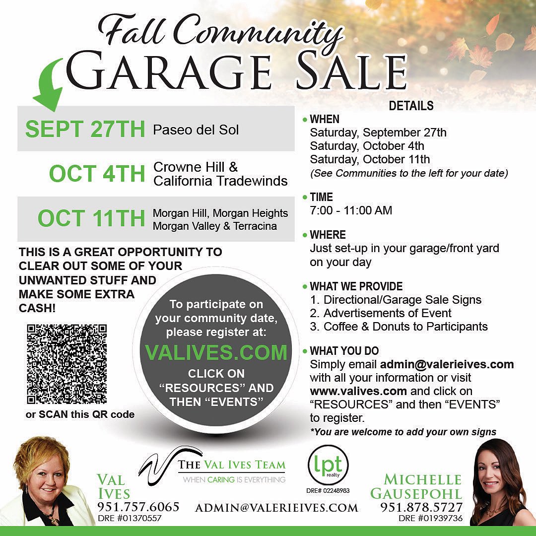 WesIves1's tweet photo. THIS WEEKEND 💁‍♀️Still plenty of time to sign up.
Paseo Del Sol fall community Garage Sale.

Sign up here⬇️
https://t.co/Hn1DitHfhR

See you all on Saturday.
“The Val Ives Team” real estate done right. https://t.co/w256s175Am