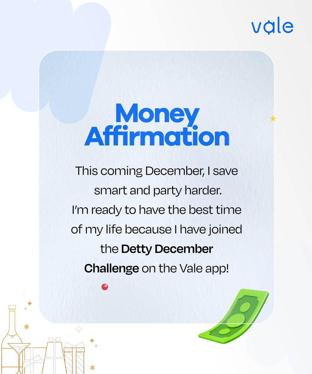 getvaleapp's tweet photo. We’re OUTSIDE this December🎉but our money is INSIDE, working harder than never!  

And the best part? Your savings earn 13% interest p.a. plus an extra 5% bonus on interest.

Haven’t joined the Detty December Challenge yet? Do it now on the Vale app. https://t.co/oQwwilFcyS