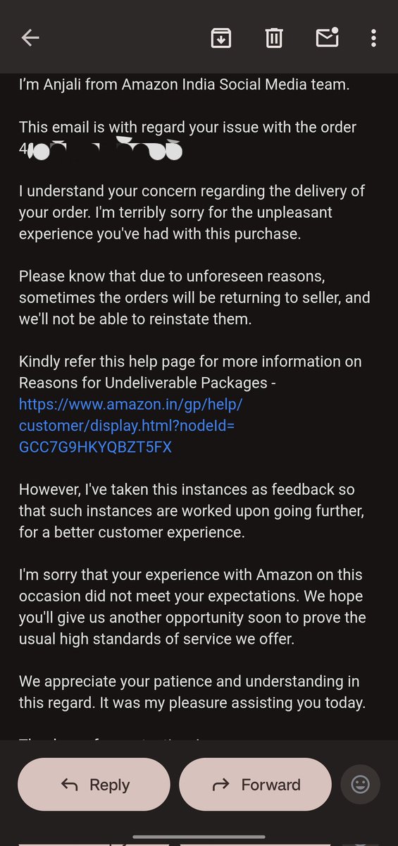 sysaravanan's tweet photo. This was the answer to my previous mail, but it's of no use add the product is getting returned again for no reason https://t.co/POdU7LVEpq