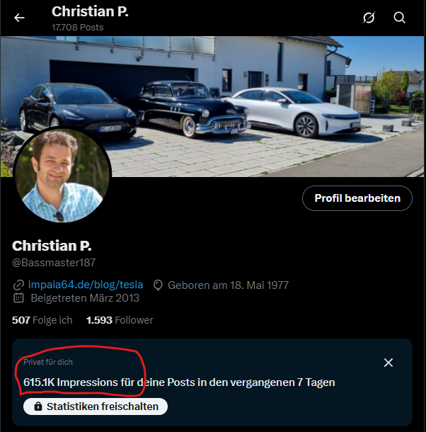Mein Rekord mit Wärmepumpen habe ich jetzt mit Tesla und Lucid Air Tweets (schreibt man das noch?) geschlagen. Vielleicht sollte ich über Wärmepumpen in Tesla und Lucid Air schreiben, dann habe ich mehr Impressionen. 😂