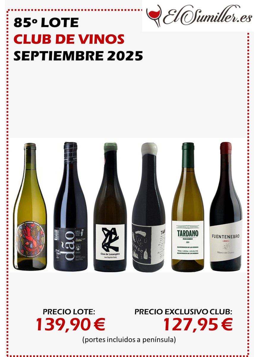 🍷 Lote Sep-Oct 2025 | Club de Vinos El Sumiller 🍾 - mailchi.mp/e3e3a5601012/c… Nuevo lotazo del Club de Vinos de El Sumiller. Anótate y disfruta de estos lotes con todas sus ventajas (información por email: info@elsumiller.es)