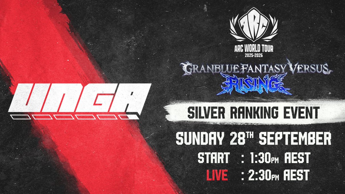 Not long until #GBVSR returns for UNGA with this Silver Ranking Event for #AWT2025!

Sunday, 28th September
Tournament start: 1:30PM AEST
Live on Twitch and YouTube: 2:30PM AEST

AU$500 prize pool for Top 8!

Registration details and more below⬇️