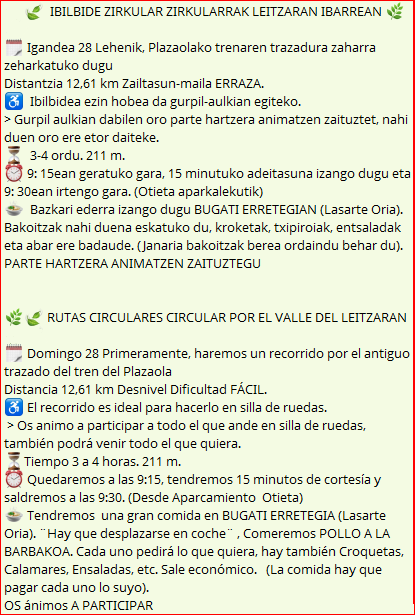 🌿 IBILBIDE ZIRKULAR ZIRKULARRAK LEITZARAN IBARREAN 🍃

🍃 RUTAS CIRCULARES CIRCULAR POR EL VALLE DEL LEITZARAN 🌿
Organizadores ->  fb.me/e/63LUB3FYc