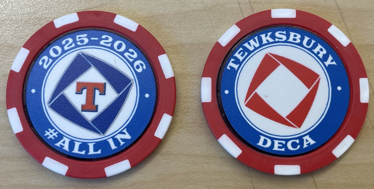 TMHS DECA is #AllIn for this year! Our #AllIn chips have arrived! Get your dues paid to receive yours and show that you are #AllIn this year with Tewksbury DECA, along with <a href="/mass_DECA/">Massachusetts DECA</a>! Those that have already paid their dues, swing by Sull’s room &amp; pick yours up!