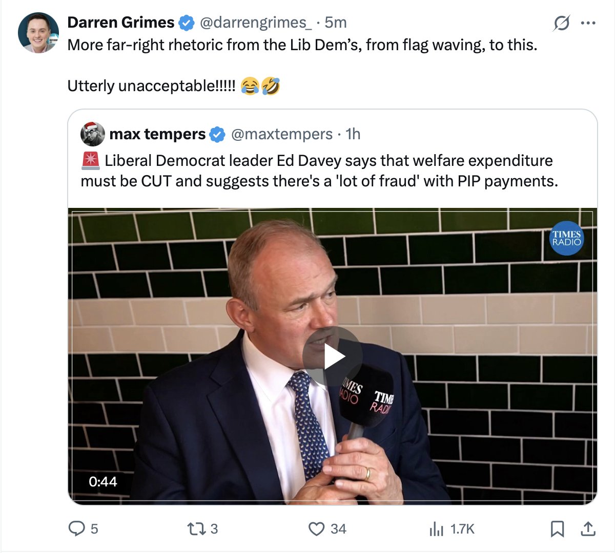 ridgeworks's tweet image. I see @darrengrimes and @ZiaYusufUK have clearly been on the Reform WhatsApp group today.

Farage: Quick lads post about the Lib Dems being far-right.

Yusuf: Yes boss!

Grimes: Ok Daddy!

#ReformUK