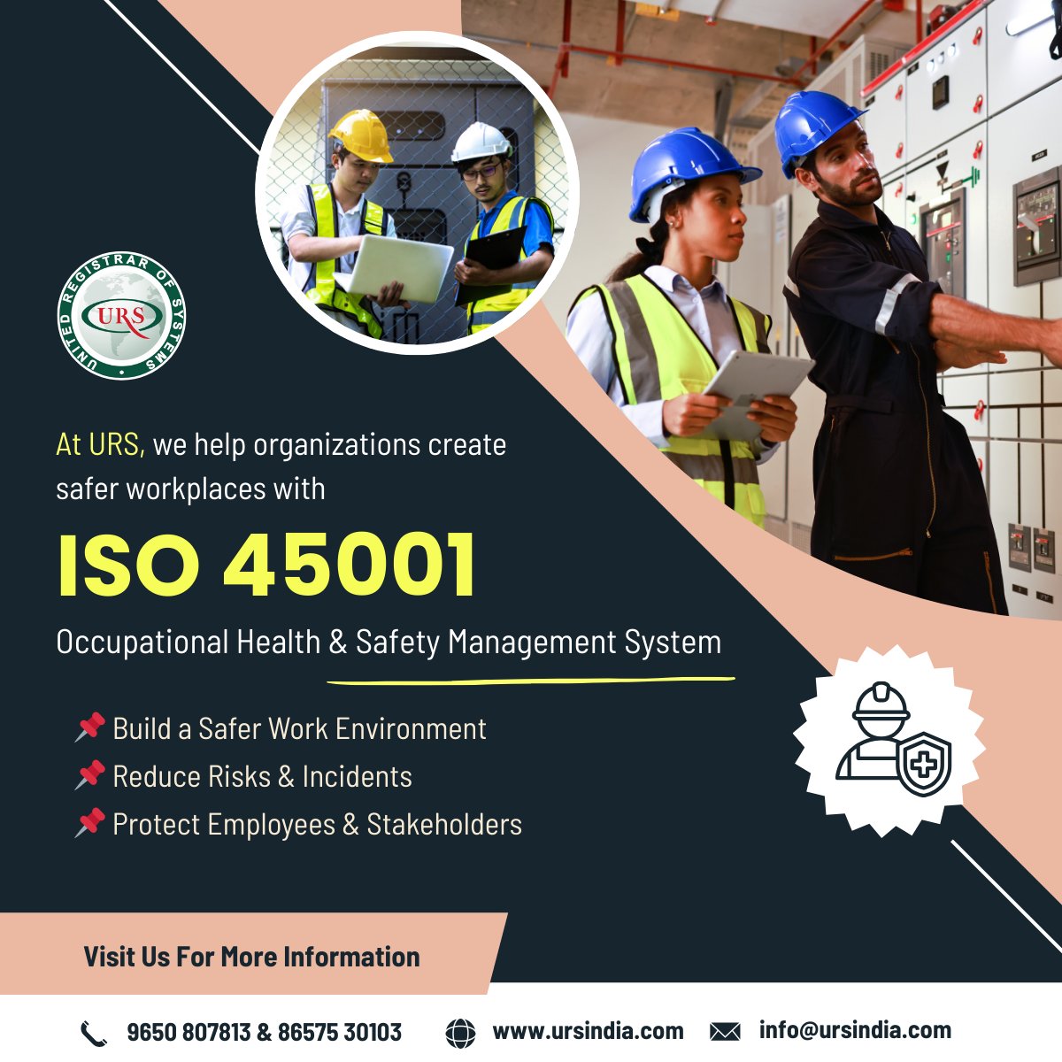 ISO 45001:2018 helps organizations create a culture of safety by identifying risks, preventing workplace incidents, and protecting employees.
At URS, we guide businesses towards a safer and compliant future. 🌍💼

#ISO45001 #ohsms #workplacesafety #urs #qualitywithtrust
