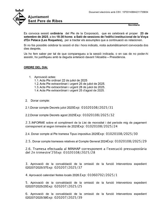 santperederibes's tweet image. PLE ORDINARI DE SETEMBRE
🗓️ DEMÀ, dimarts 23 de setembre
🕡 18.30 h
📍 Edifici institucional de la Vinya d&apos;en Petaca (Les Roquetes)

Seguiu-lo en directe a @canalblau i al seu canal de Youtube:
▶️ youtube.com/canalblau
Llegiu-ne un resum a #pleSPRibes

 #SPRibes