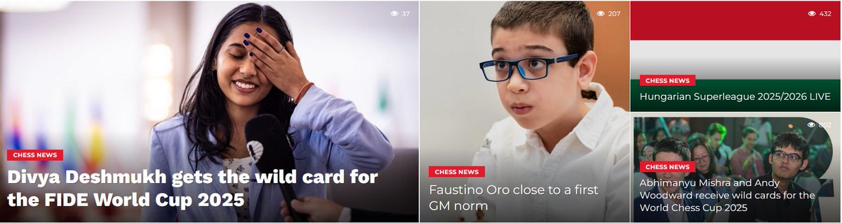chessdom's tweet image. Four of the six wild card players for the #FIDEWorldCup are simultaneously main news on Chessdom.com as of this moment