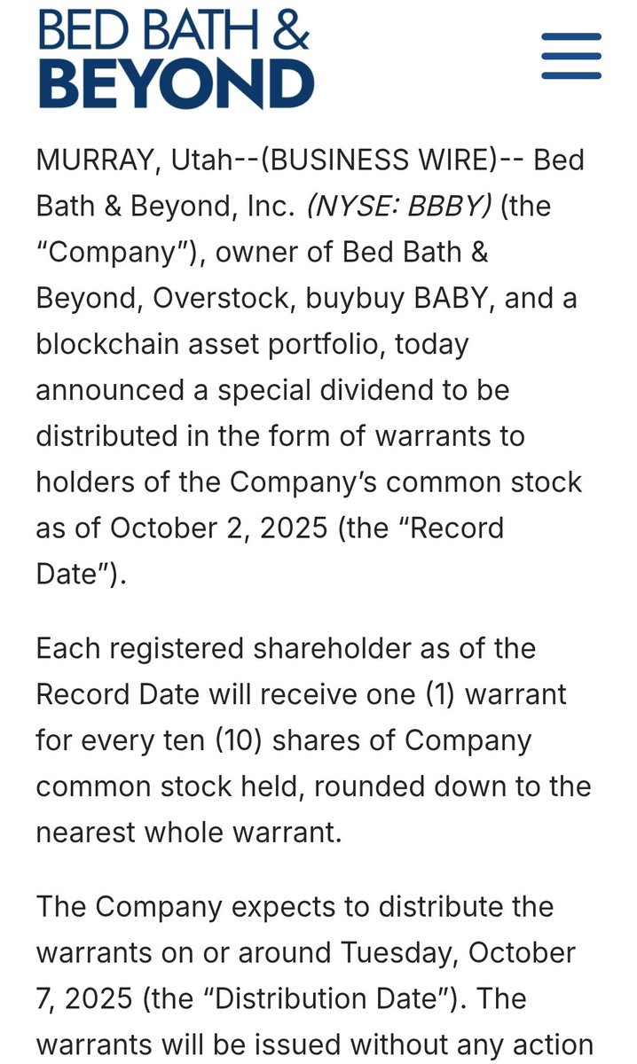 PhantomBlack699's tweet photo. Holy shit $BBBY warrants have the exact same record date and distribution date as the $GME warrants!!! https://t.co/4fC543YVan