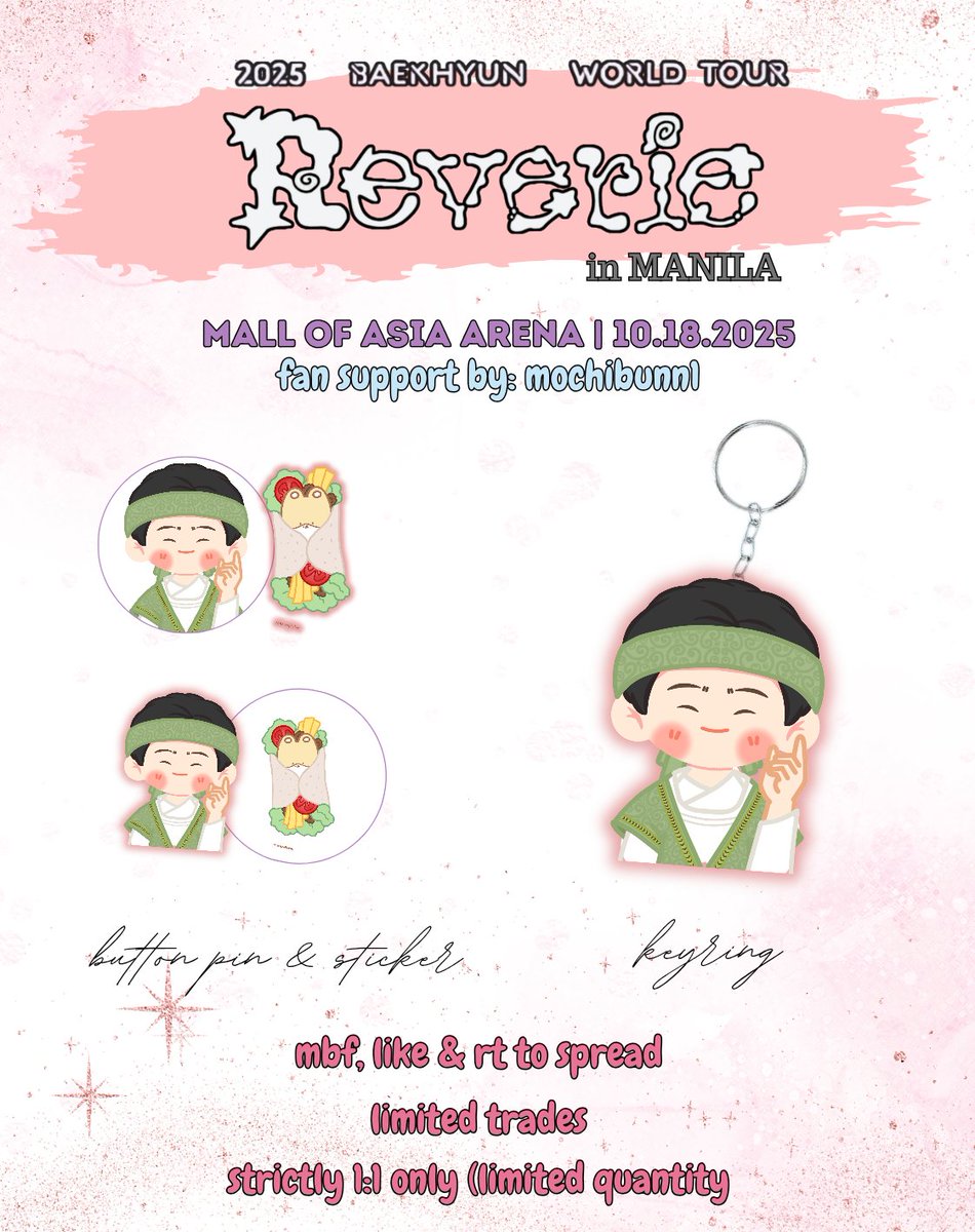 mochibunn1's tweet photo. 2025 BAEKHYUN WORLD TOUR
REVERIE IN MANILA
fansupport by @mochibunn1

✨ like &amp; rt
✨ 1:1
✨ trades limited/ onsite (prio kr to kr )

arts: @urstrulymirae @teolaegibubble
pubmat: @RhinhelleY

#BAEKHYUN #백현 #Reverie #ReverieTour
#REVERIEinMNL #ReverieInManila #BaekhyunInManila https://t.co/XUbXrTKyn0