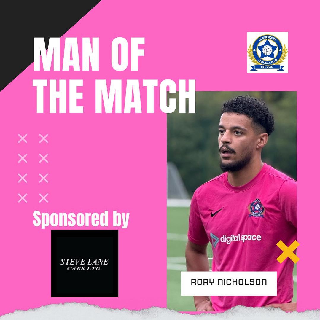 🏆 Man of the Match | Matchday 3 🏆

👏 Rory Nicholson 👏
A tireless display and a superb goal in our 2–0 win over Boldmere Sports &amp; Social Falcons B. 💖⚽

🙌 Sponsored by Steve Lane Cars – thank you for your fantastic support!

#ClaverdonFC #UTC