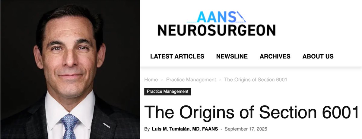 CSNS (@councilsns) on Twitter photo Don't miss this must-read article in <a href="/AANSNeurosurg/">AANS Neurosurgeon</a>  from our current Chair Dr. Luis M. Tumialán, laying bare the true roots of Section 6001 of the Affordable Care Act, which banned physicians from owning hospitals in the United States.
aansneurosurgeon.org/the-origins-of… Don't miss this must-read article in <a href="/AANSNeurosurg/">AANS Neurosurgeon</a>  from our current Chair Dr. Luis M. Tumialán, laying bare the true roots of Section 6001 of the Affordable Care Act, which banned physicians from owning hospitals in the United States.
aansneurosurgeon.org/the-origins-of…