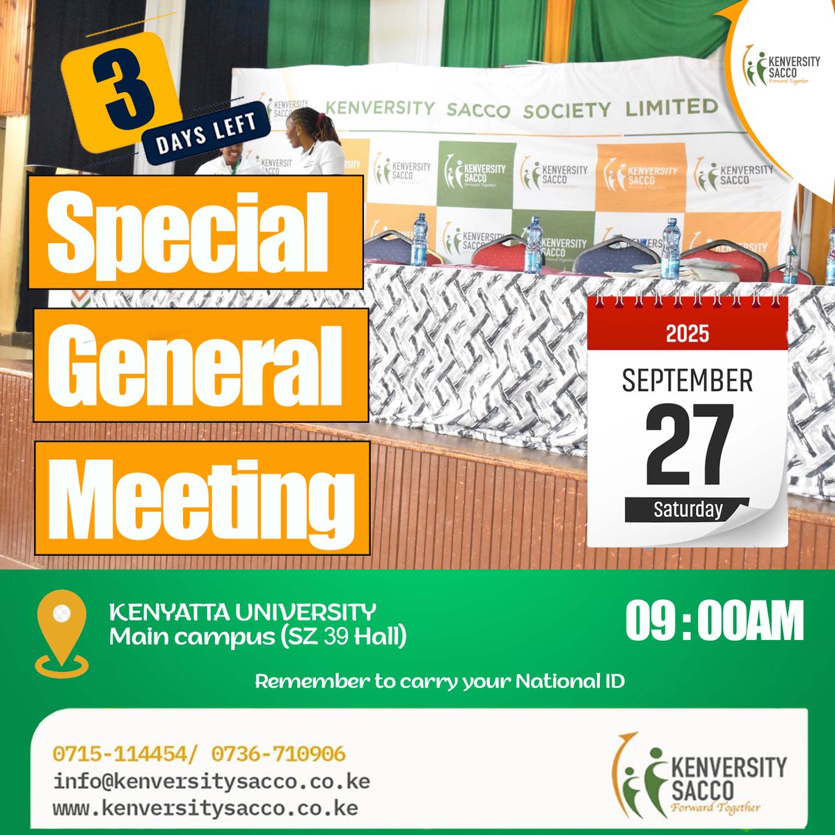 kenversity's tweet image. With just 3 days to go, shikilia ID kwa mkono hadi Sato! #SGM #financialfreedom #kenversitysacco #MbelePamoja