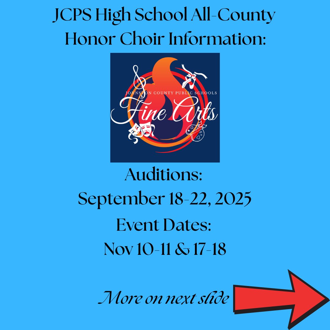 JCPSFineArts's tweet image. High School All-County Honor Choir submissions close TONIGHT! This is a hard deadline! 

Arts Ed PD this Friday!

Having a Fall Concert or Performance? Make sure we have your dates to share! 

Have a great week!
@JCPS_NC