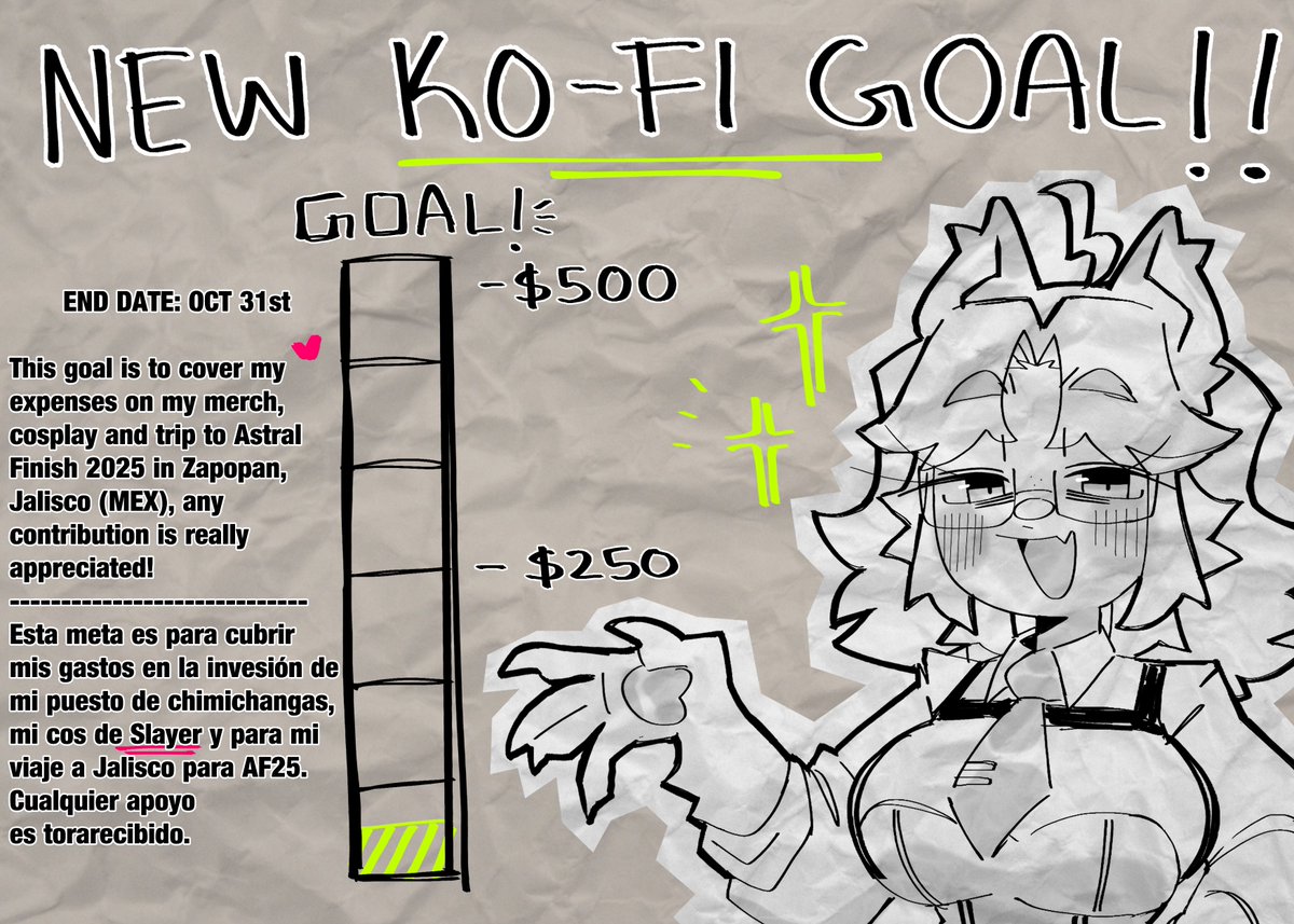 Bueno, uh- La quetiapina no me pegó del todo.
Inicié una nueva meta de ko-fi en las ultimas semanas, pero debido al break que me pegué, pues no avisé una mrda. Además de que esta semana van a empezar las dinámicas por subs. También ya hay memberships en el Ko-fi! Los tqm.⭐