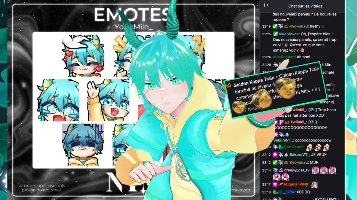 MERCI pour ce redebut incroyable 🐉
On a obtenu le Golden Kappa Train qui dit mieux? ✨

On remercie le gros travail des Twiinkii pour l’avatar et à Nym pour mes emotes
J’espère que tout ce changement vous a plus 💚!

Vous êtes une communauté en or! 💛
Ne changez pas, des bisous