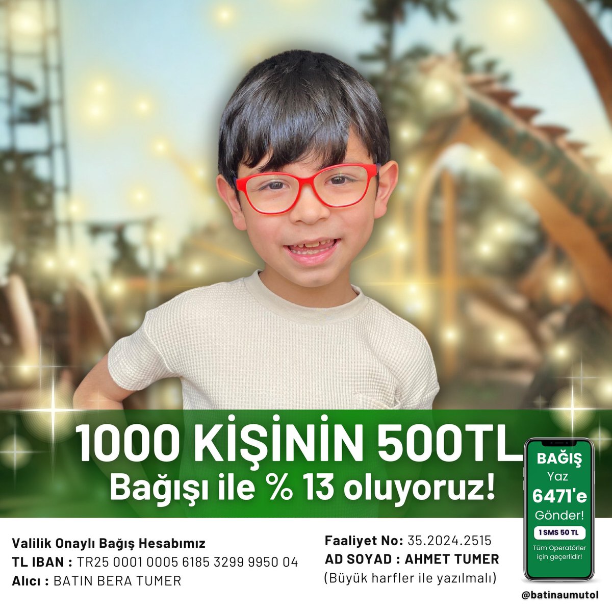 %13 olmak için desteklerinize ihtiyacımız var 🙏 
VALİLİK ONAYLI❗IBAN
TR25 0001 0005 6185 3299 9950 04 ziraat bankası Alıcı:Batın Bera Tumer 
Ya da
BATIN yaz 6471'e gönder (1sms50TL) 
tüm operatörler için geçerlidir.
#dmd #donate #batınkoşsundiye
#AliKoç 
#altın
#bist100