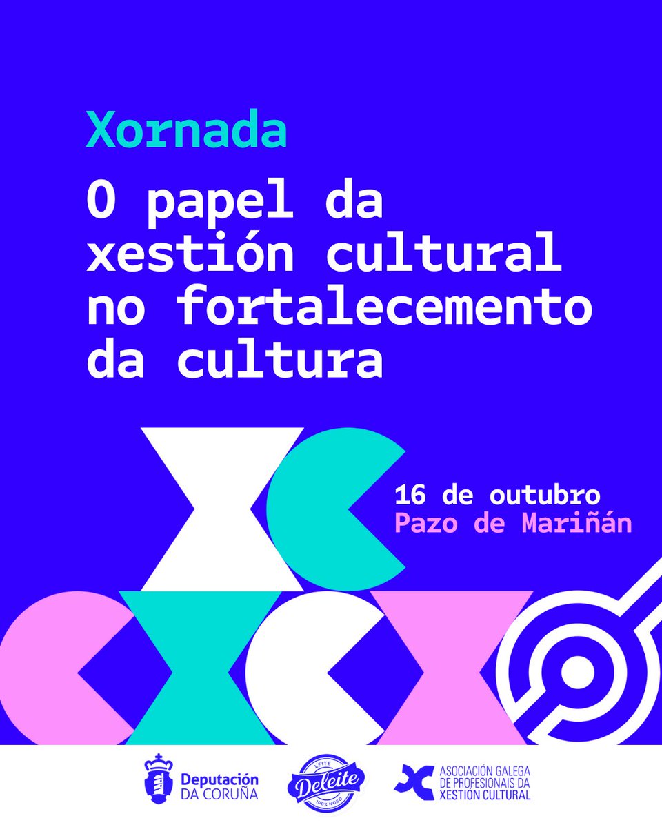 xestocultural's tweet image. SAVE THE DATE! 🗓️ Atención, profesionais da xestión cultural! O vindeiro xoves, 16 de outubro, organizamos a xornada ‘O papel da xestión cultural no fortalecemento da cultura’.

➡️Programa e inscricións en breve!

Financia: @Depucoruna @DACCultura 
Patrocina: @deleitegalego