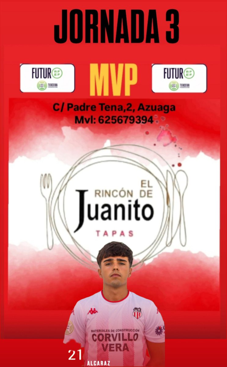 TEMPORADA 25-26 | JORNADA 3 | 3RFEF

Alcaraz con su coraje e impetu en el lateral derecho de nuestra zaga, ha sido el MVP de la pasada jornada. ¡Enhorabuena!

Información patrocinada por EL RINCÓN DE JUANITO

📍C/ Padre Tena, 2.
☎️ 625 679 393

#SIGAMOSHACIENDOHISTORIA

❤️🤍🖤