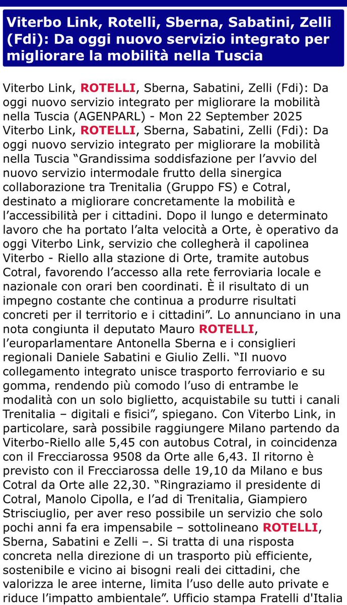 Da oggi operativo Viterbo Link: un nuovo servizio intermodale Cotral-Trenitalia che collega Viterbo-Riello alla rete AV di Orte con un solo biglietto e orari coordinati. Un altro risultato concreto dopo l’alta velocità a Orte.
