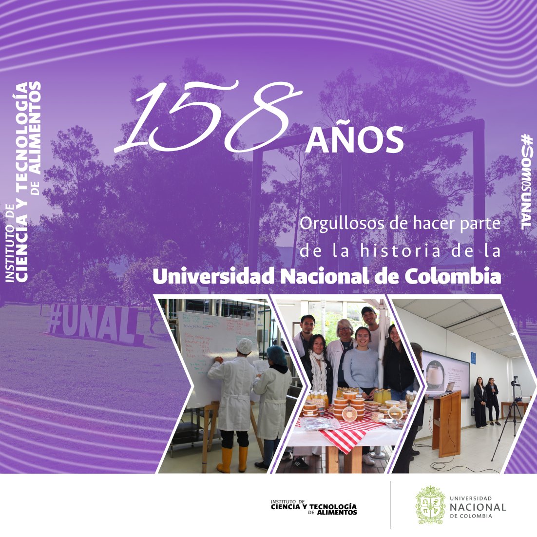 Nos unimos a la celebración del cumpleaños de la <a href="/UNALOficial/">Universidad Nacional de Colombia</a>  🎉 , una trayectoria dedicada a la ciencia, al conocimiento, al servicio de la paz, la equidad, el desarrollo de las regiones y el compromiso con la juventud del país. #UNAL158