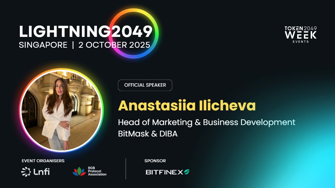 LnfiNetwork's tweet image. 📢 NEW SPEAKER ANNOUNCEMENT
@anastily — Head of Marketing & BD at BitMask & DIBA — will join the stage at Lightning2049.
💥 Get ready to dive deep into the future of multi-asset Bitcoin.
📍 October 2, 2025 | Singapore
🎟️ luma.com/4wg99vzx
@BitMask_App @trydiba…