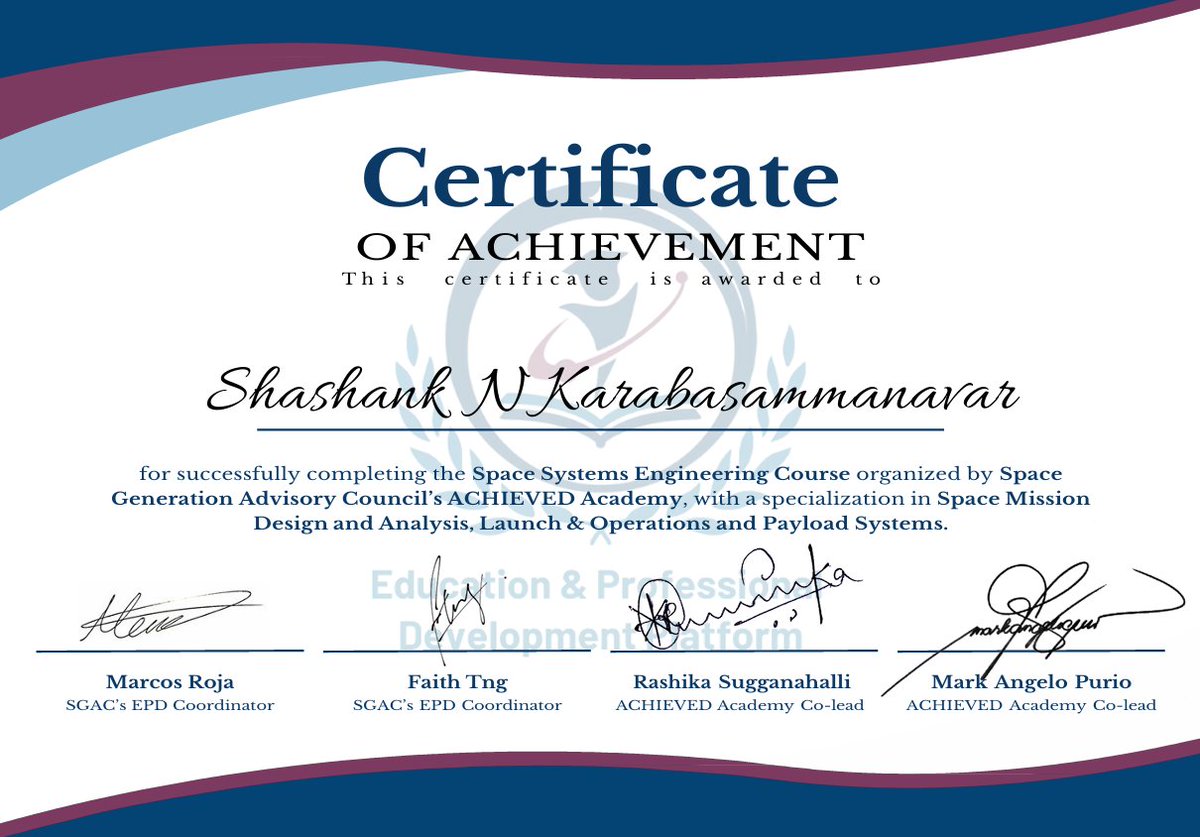 ShashankNk12's tweet photo. 🎓 From Day One to Graduation Day! Thrilled to have graduated from SGAC’s ACHIEVED Academy 🚀

Selected among 75 from 500+ 🌍
📚 Learned Space Systems Engineering
🤝 Built real mission projects
Grateful to mentors &amp; Cohort 2! 🌌✨
#ACHIEVEDAcademy #SpaceGeneration #SERASpace https://t.co/NGSaXDjQWj