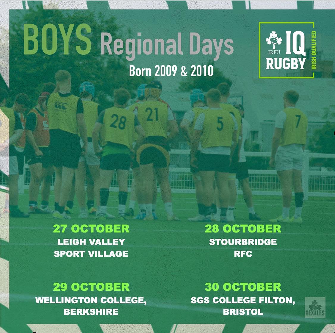 Reminder of our upcoming Boys Development Days ☘️🏉☘️🏉☘️

- Born in 2009 / 2010
- Irish Qualified
- Want to play for Ireland

Register now at IQRugby.com 👍☘️🏉💪