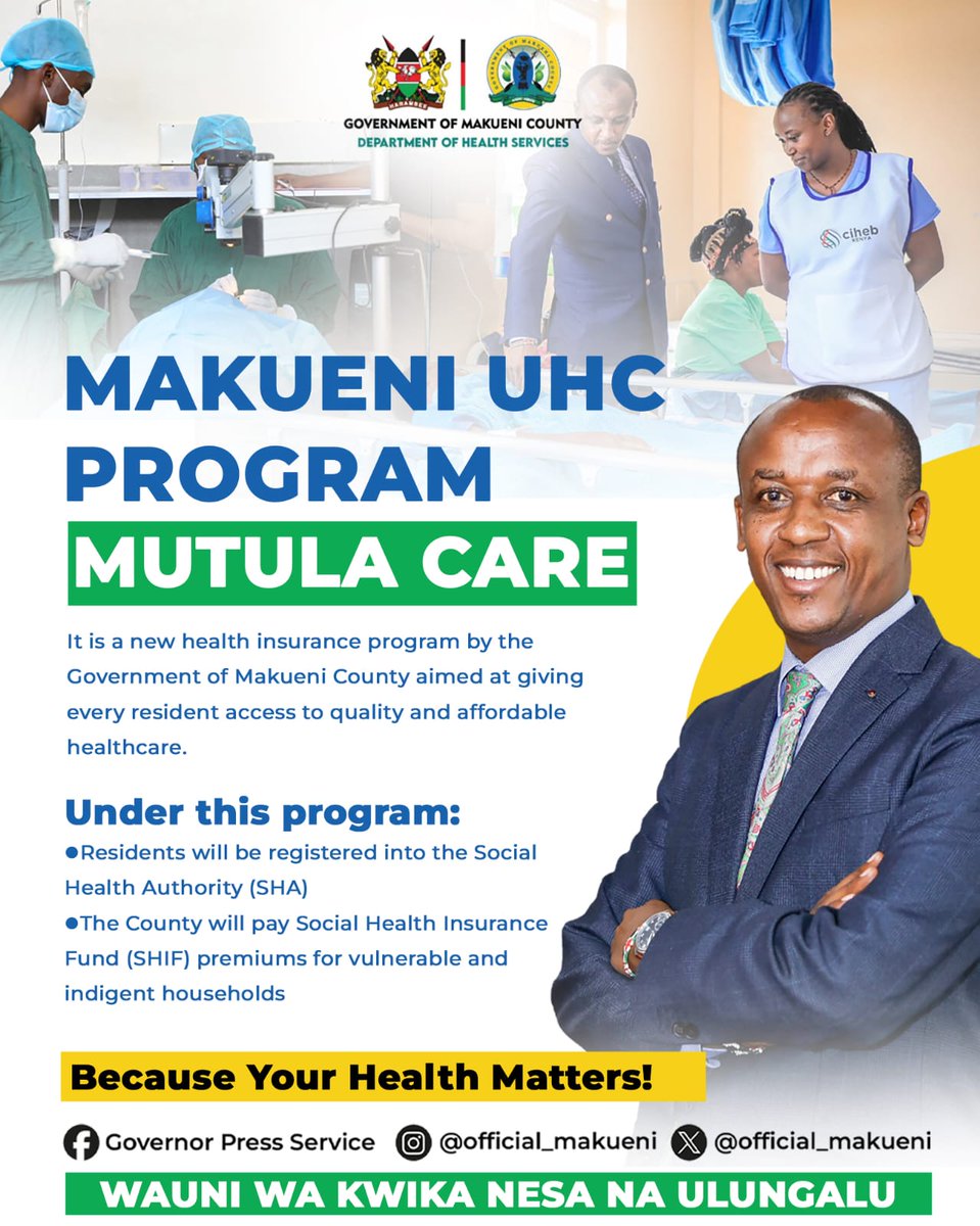 Good health = dignity.

With #MutulaCare, Makueni residents will be registered into SHA &amp; vulnerable families’ SHIF fully paid.

#MutulaDelivers