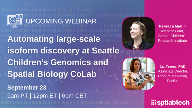 SPTLabtech's tweet image. Hear from Dr. Rebecca Martin and Dr. Liz Tseng, as they share how automated workflows are enabling reproducible, full-length transcript profiling at scale.
 
Join us 🔗go.sptlabtech.com/42gO7M4
 
#LabAutomation #Transcriptomics #Genomics