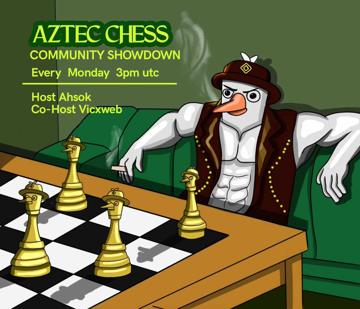 Hey everyone! 
We’re excited to announce the Aztec Chess Tournament. Get ready for a day of fun and competition.

Date: September 22
Time: 3 PM UTC
Place: lichess.org/tournament/7So… 
Prize: Top 3 players will win Grandmaster role

Note:
Entry code will be dropped on discord, 10