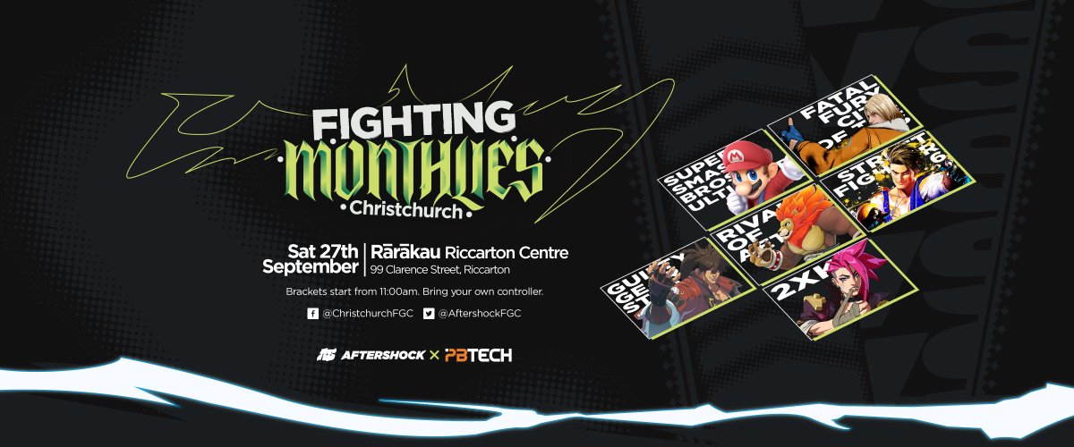 Kia ora whānau!

Fighting Monthlies is this Saturday at Rārākau Centre! Now with 2XKO, Community games, and prizes from <a href="/pbtecheducation/">PB Tech Education</a> :D

start.gg/fmc25-9