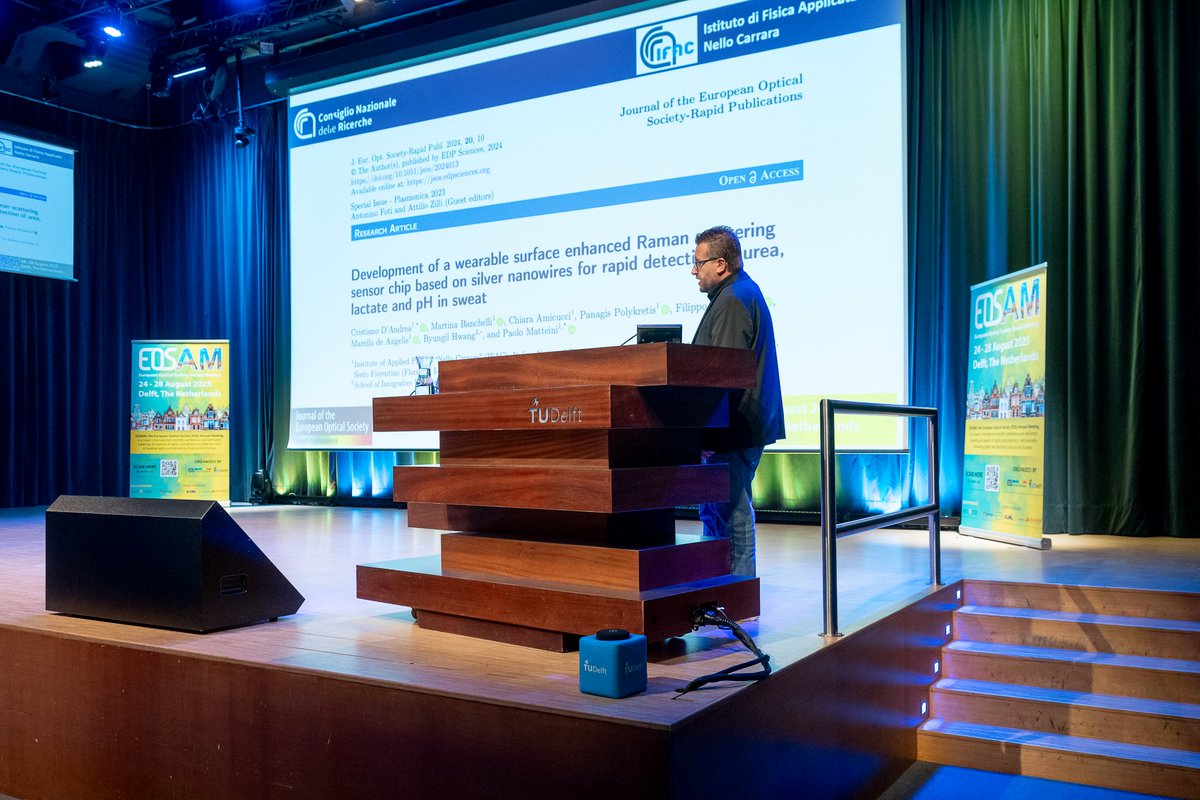 EOS_AM's tweet image. The #EOSPrize2025 has been awarded to the paper “Development of a wearable surface enhanced Raman scattering sensor chip based on silver nanowires for rapid detection of urea, lactate and pH in sweat”, published in JEOS-RP.🔗tinyurl.com/mwx9p7h3
Congratulations to the authors!