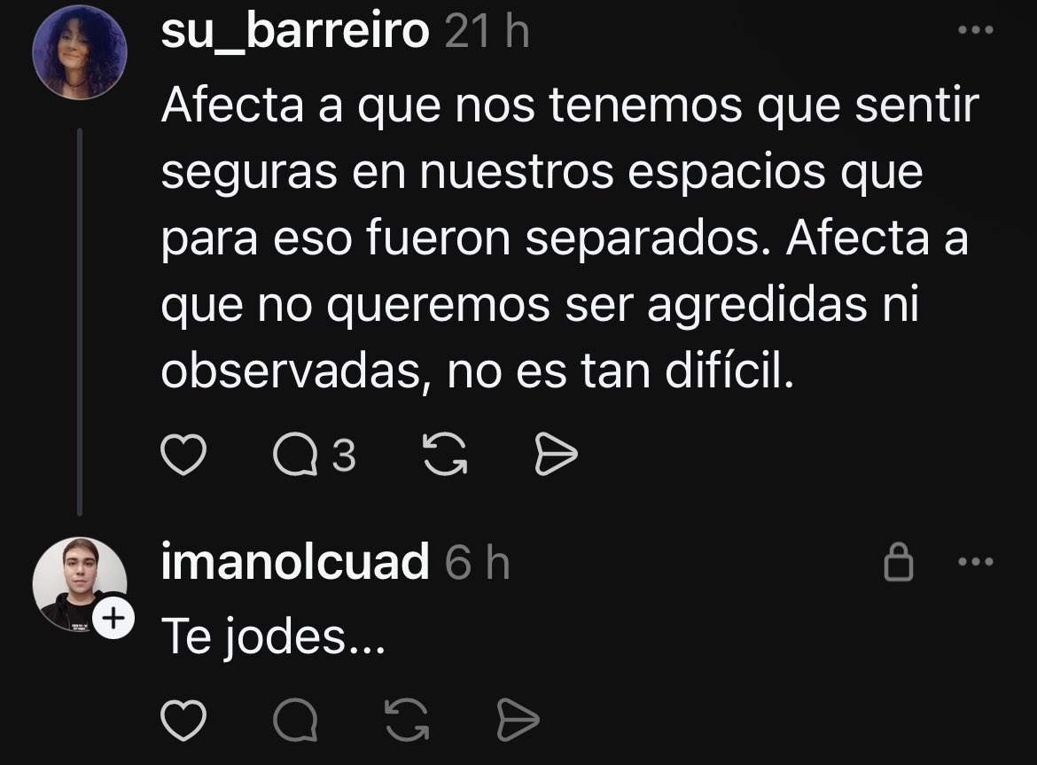 Esta es la respuesta que recibo (en este caso en <a href="/Threads/">threads</a>) cuando se advierte de por qué no queremos a Mujeres trans en nuestros espacios. Porque lo importante siempre son ellos y nunca nosotras.