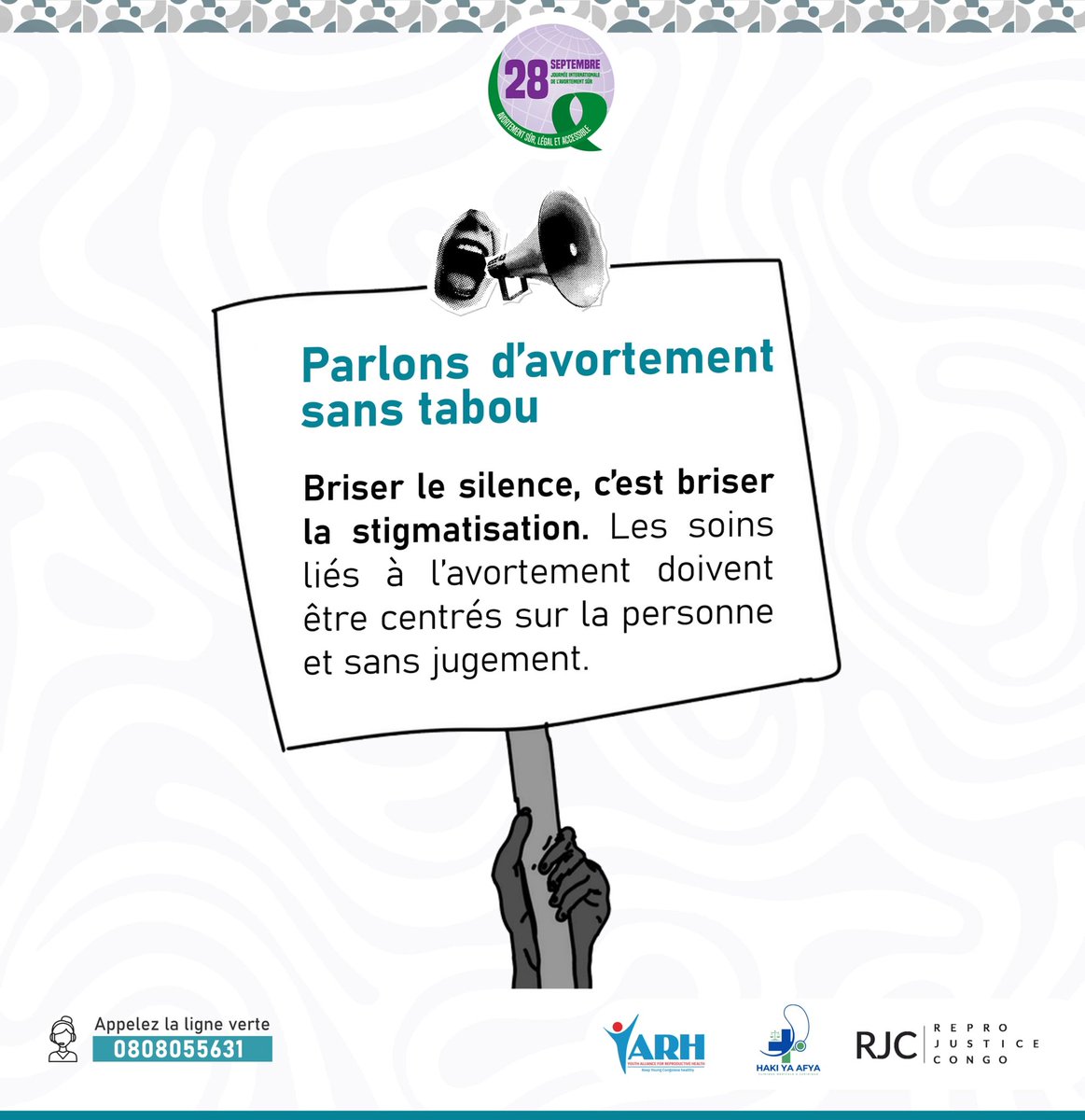 MoniqueMpabuka's tweet image. Mettre fin au silence,c’est aussi mettre fin à la #stigmatisation.
Chaque personne mérite des soins liés à l’avortement qui soient humains, respectueux et sans jugement.
#28septembre #OMSAS2022 @yarhdrc @ReprojusticeRDC