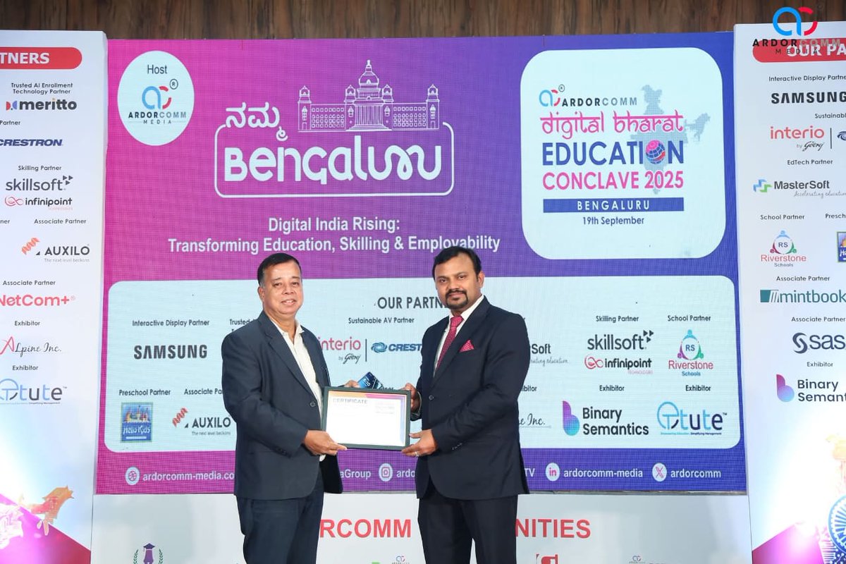 Proftapan's tweet image. Education Conclave 2025 | Digital Bharat felicitation ceremony by ArdorComm Media Group in Hotel Lalit Ashok Bangalore
#isbrcollege
#digitalbharat
#ardorcomm