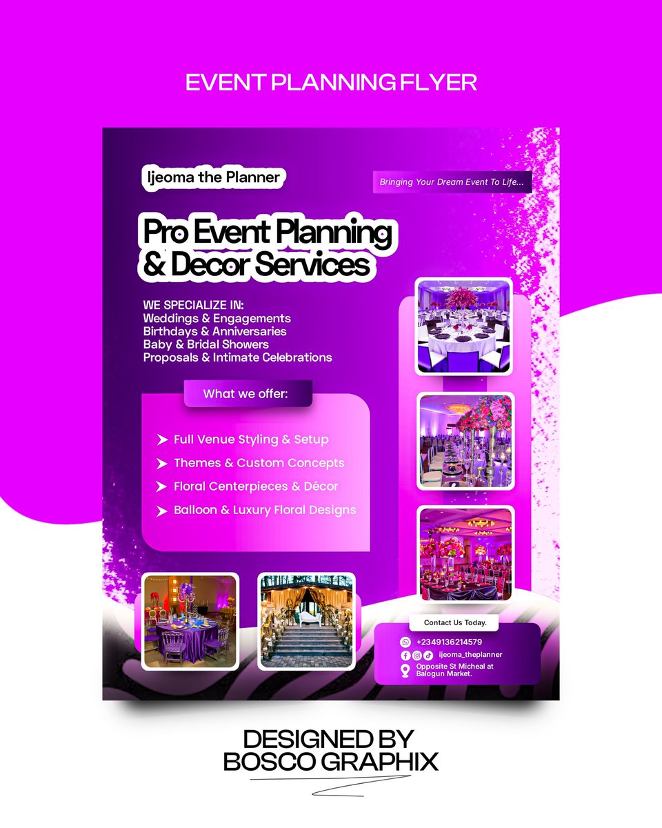 BoscoGraphix's tweet image. Looking for a graphic designer? My DM is available for you!!Every design should speak before you read a word. This flyer design for Ijeoma the Planner captures the richness, beauty, and professionalism of the brand. #Graphicsdesign #Everyone