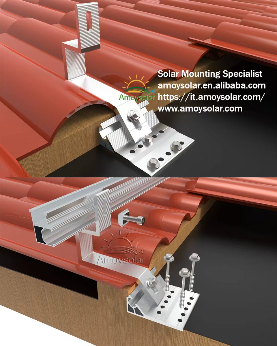 AmoySolar's tweet image. Our Aluminum Tile Roof Hook System gives you a reliable, customizable solution for mounting solar panels on tile roofs—whether they’re Spanish, Roman, clay, or concrete tiles.   📱 WhatsApp: +86 19835690287  #TileRoofHooks #SolarMountingSystem #Durability #WeatherResistant