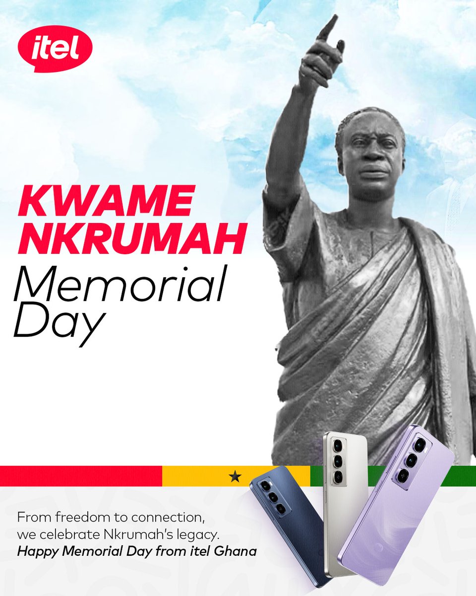 itelghana's tweet photo. ๐ฌ๐ญโจ โFrom freedom to connection, we honor the vision of Dr. Kwame Nkrumah โ a leader whose legacy continues to inspire progress.โ
Happy Kwame Nkrumah Memorial Day from itel Ghana. ๐ก๐ฑ
#NkrumahDay #itelGhana #TechForAll #SomethingUltraIsComing https://t.co/ideStgwFud