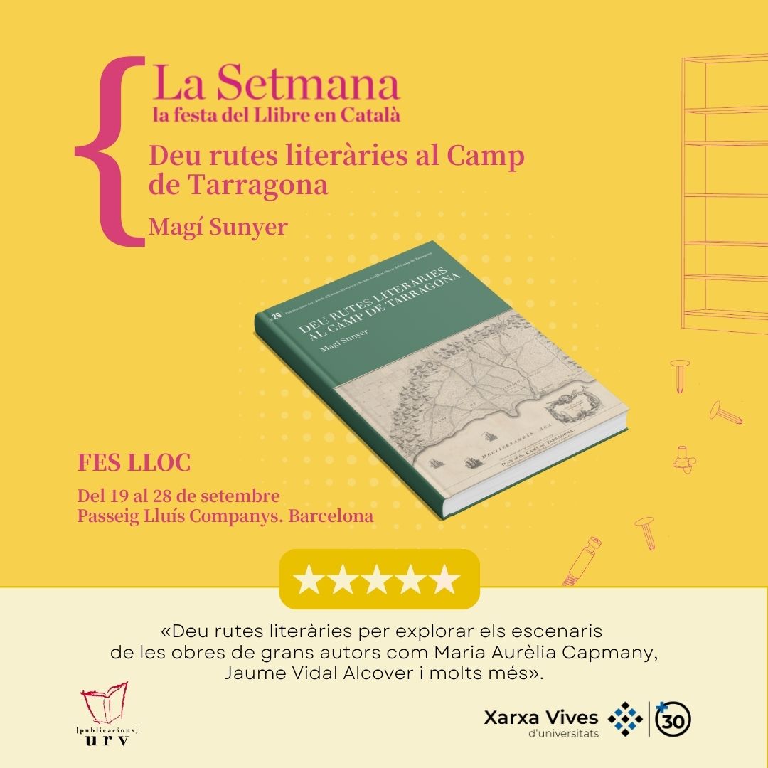 Xarxa Vives d'Universitats (@xarxavives) on Twitter photo 📘 “Deu rutes literàries al Camp de Tarragona”, de Magí Sunyer
👀 <a href="/PublicacionsURV/">PublicacionsURV</a> et recomana aquest títol que pots trobar a <a href="/LaSetmana/">La Setmana</a> del Llibre en Català, fins al 28 de setembre
👉 Més info:e-buc.com/fitxa.php?tito… 📘 “Deu rutes literàries al Camp de Tarragona”, de Magí Sunyer
👀 <a href="/PublicacionsURV/">PublicacionsURV</a> et recomana aquest títol que pots trobar a <a href="/LaSetmana/">La Setmana</a> del Llibre en Català, fins al 28 de setembre
👉 Més info:e-buc.com/fitxa.php?tito…