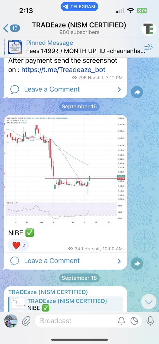 inyourdream0909's tweet photo. #Nibe Shared at 1265 , today made high of 1380🚀.

Shared in Free Telegram Channel! @BaapofOption 

Join free telegram  https://t.co/jBFOfefS7U

 #banknifty #StockMarket #StocksToTrade #nifty #sharemarket #tata #reliance #BREAKOUTSTOCKS #PSU https://t.co/TPABUSjjNB