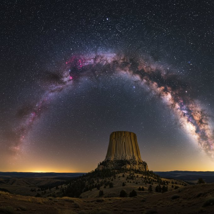 Milky Way galaxy over Devil's Tower in Wyoming