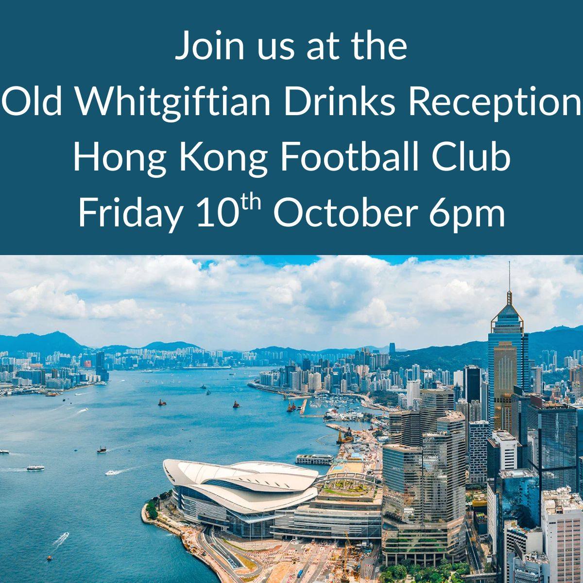 WhitgiftConnect's tweet photo. Are you an Old Whitgiftian in Hong Kong? Join us at the OW Drinks Reception on 10th October, kindly hosted by OW Tim Hancock.
RSVP here https://t.co/Y8Ip12xfcT https://t.co/DJ7OFggELV
